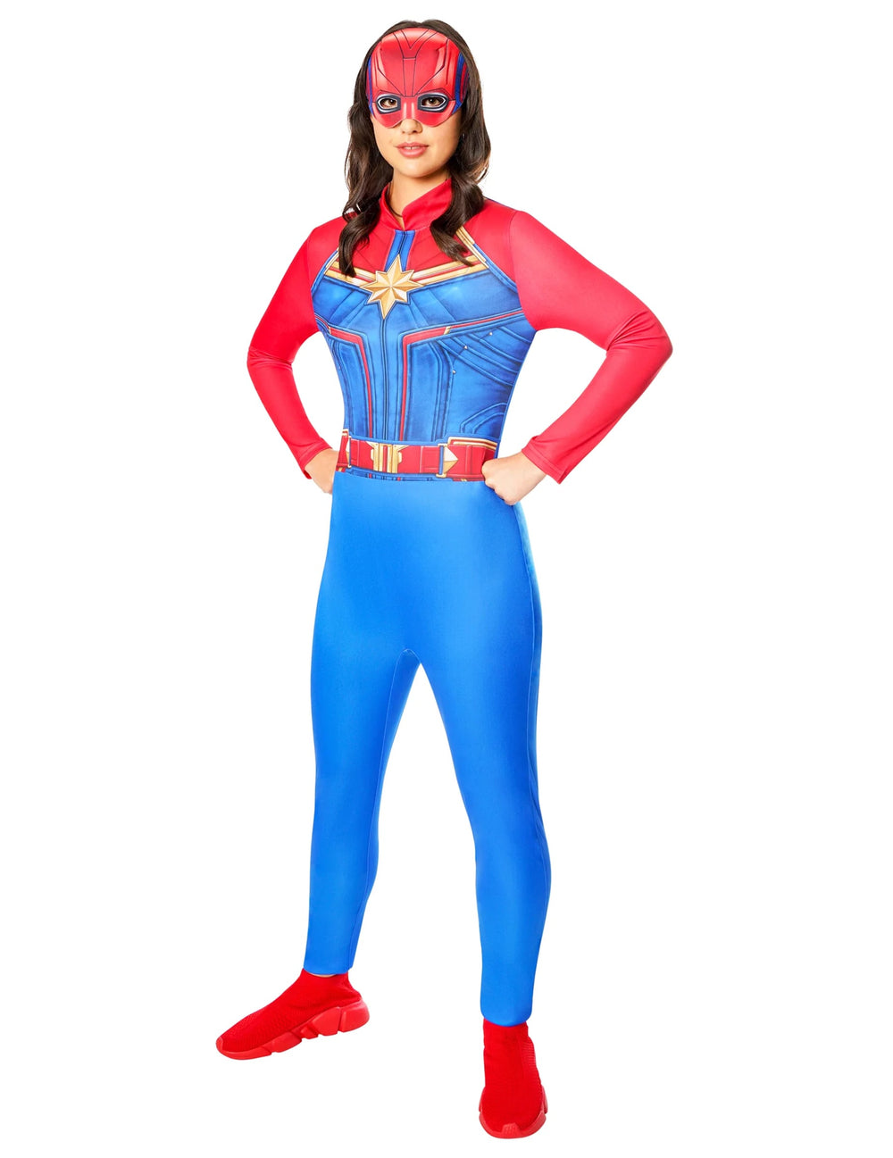 Vue frontale du déguisement Captain Marvel pour femme
