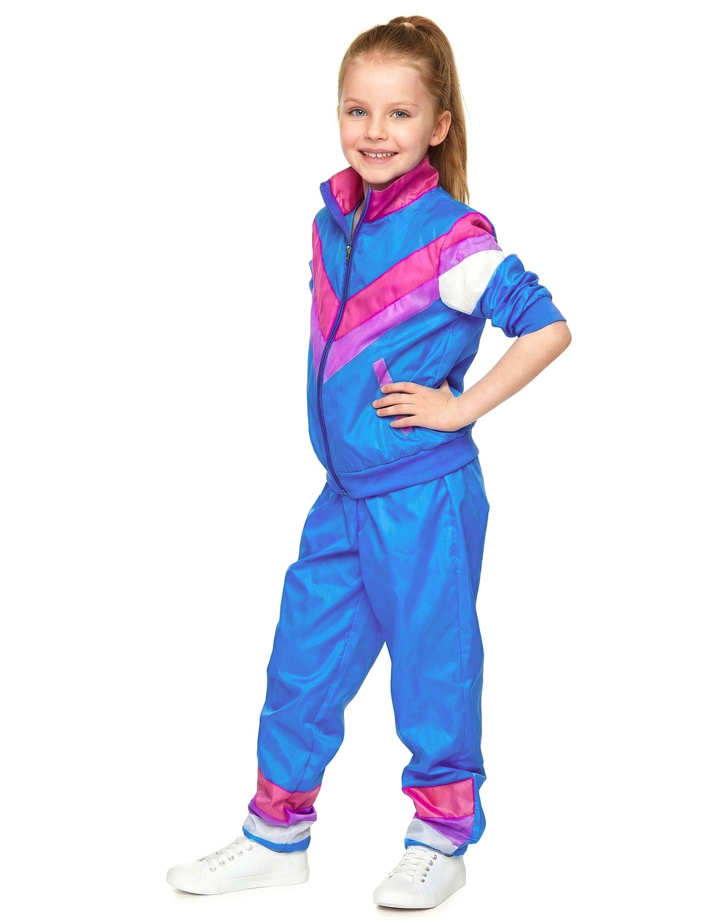 Vue de face du déguisement survêtement années 80 pour fille