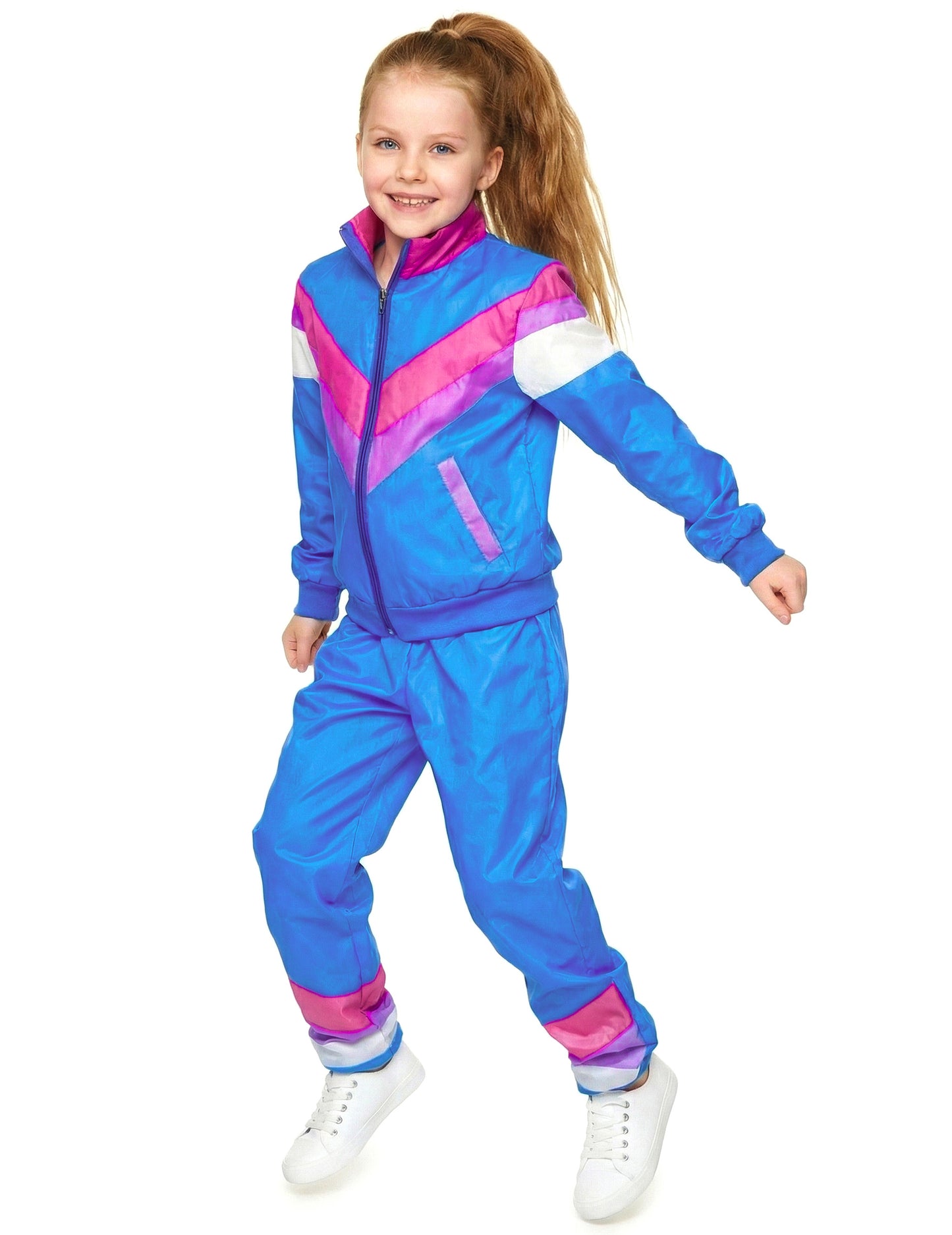 Vue de profil du déguisement survêtement années 80 pour fille