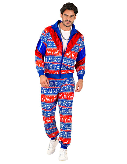 Costum de trening de Crăciun albastru și roșu pentru adult