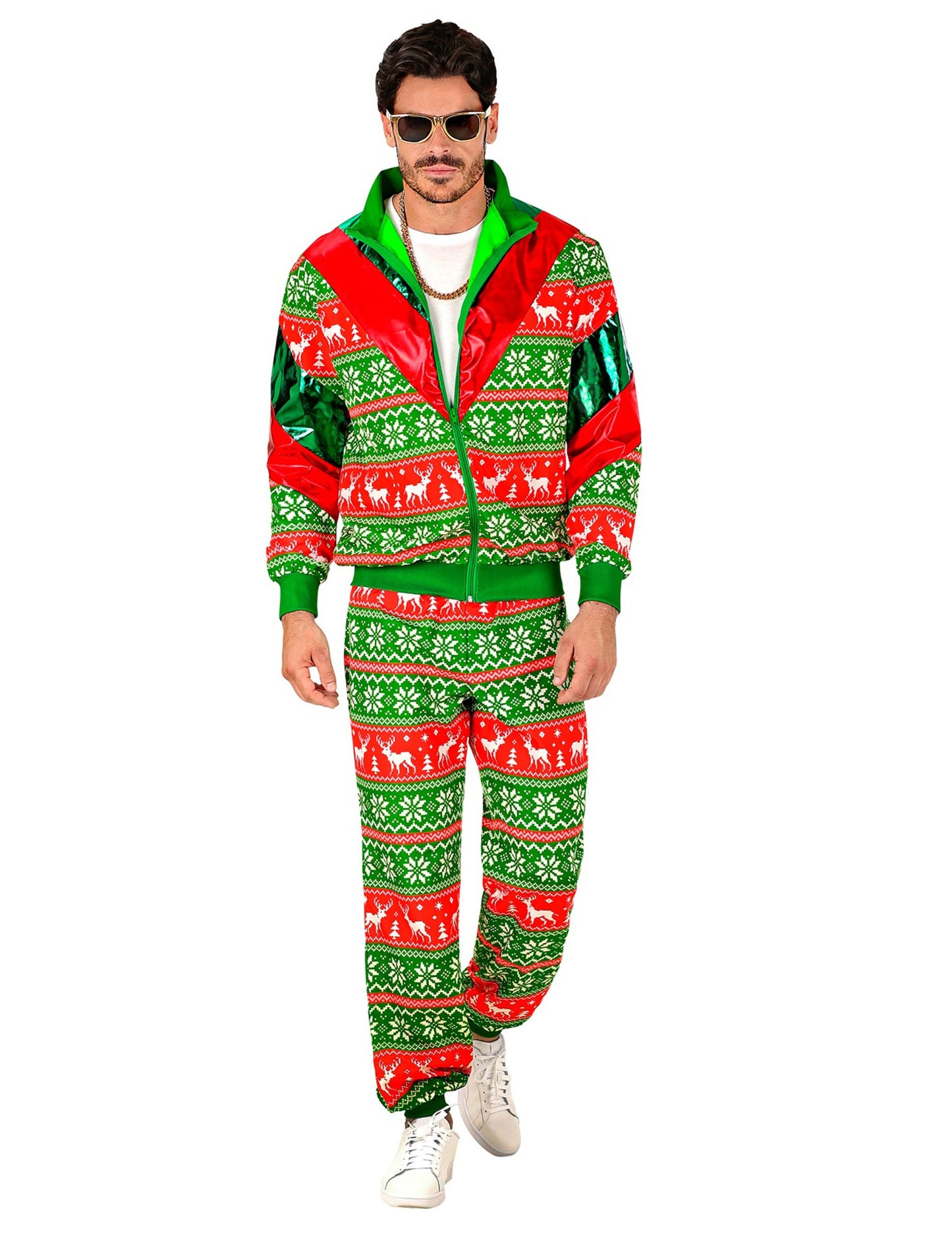 Costum de trening de Crăciun verde și roșu pentru adult