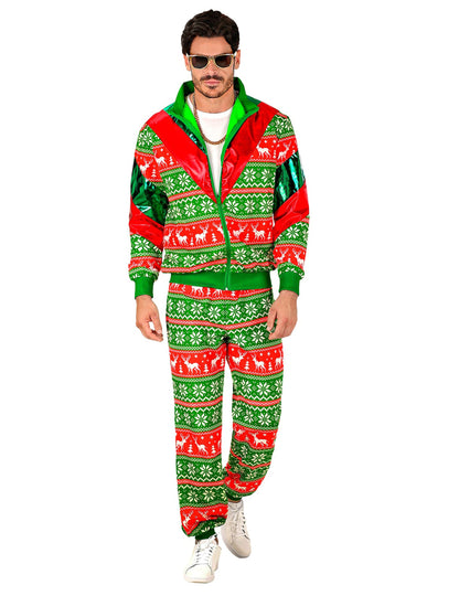 Costum de trening de Crăciun verde și roșu pentru adult
