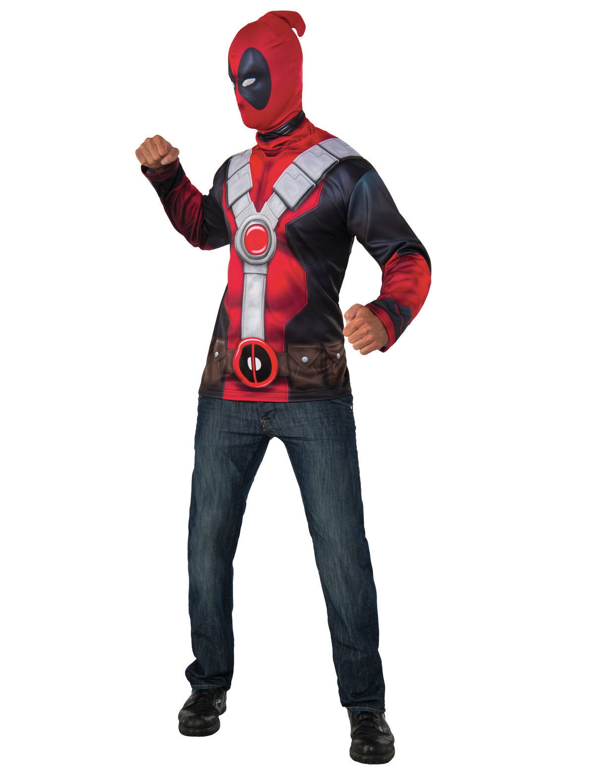 T-shirt avec cagoule Deadpool pour adulte rouge et noir imprimé