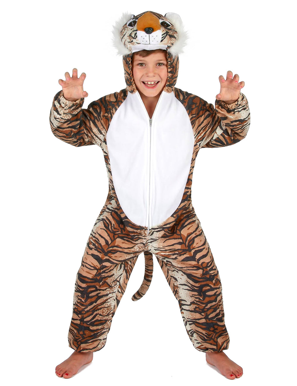 Détail de la capuche tête d'animal du déguisement tigre réaliste