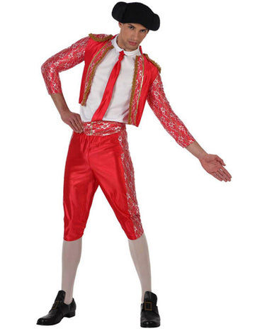 Déguisement torero pour homme rouge et argenté avec chapeau