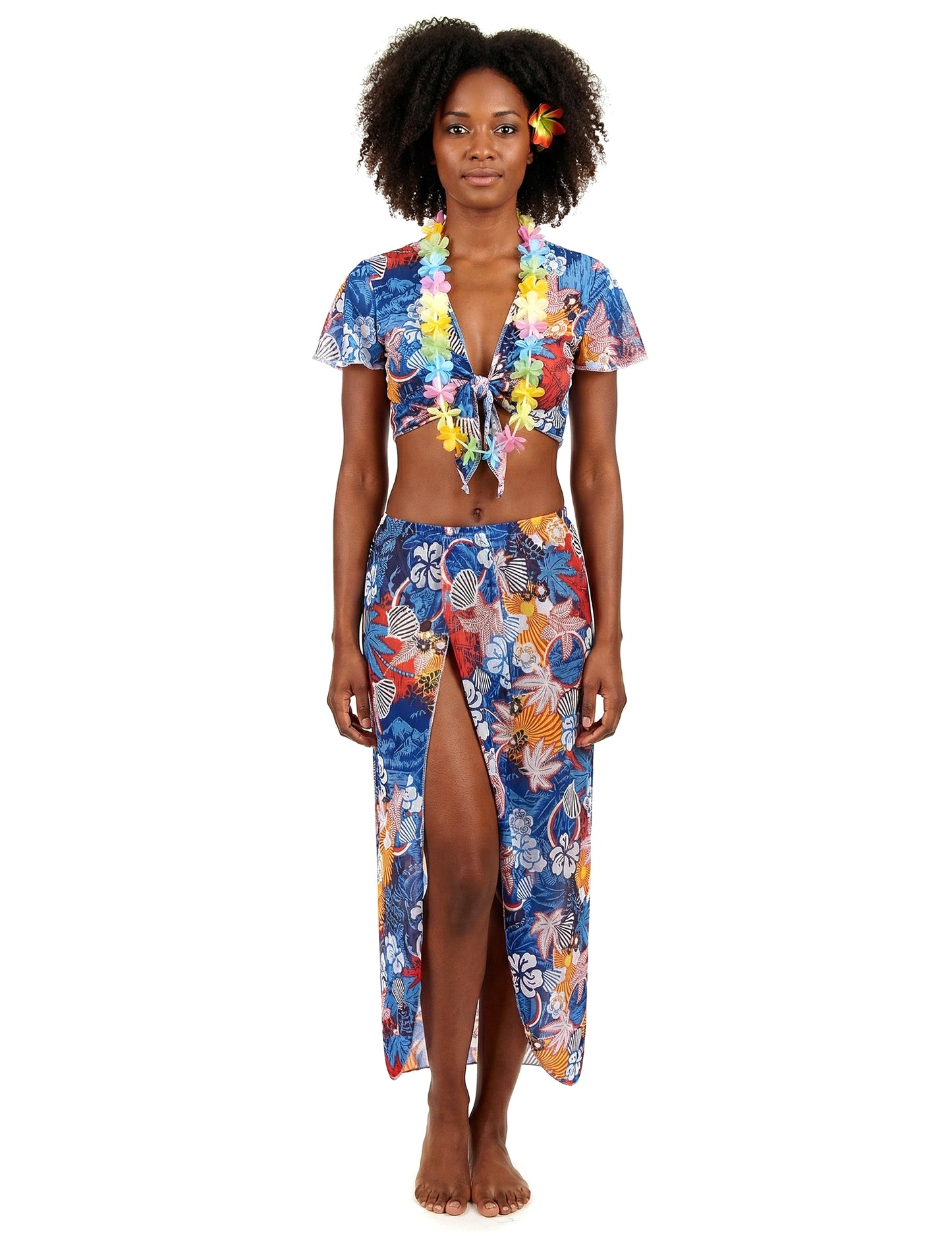 Vedere frontală a costumului de turist hawaian