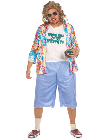 Déguisement de touriste kitsch pour adulte multicolore avec chemise à fleurs et short bleu