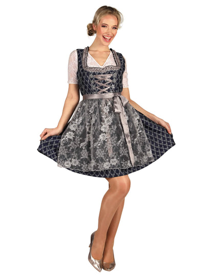 Costum tradițional bavarez albastru și argintiu premium pentru femei