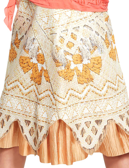 Détail des motifs et des franges de la jupe du déguisement deluxe Vaiana pour fille