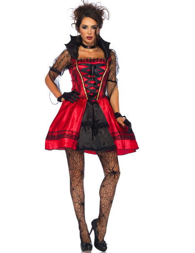 Costum de vampir gotic sexy pentru femeie roșu și negru cu dantelă