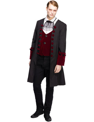 Déguisement de vampire pour homme noir et bordeaux avec gilet et jabot