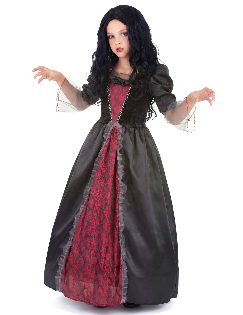 Vedere din trei sferturi a costumului de vampir pentru fată