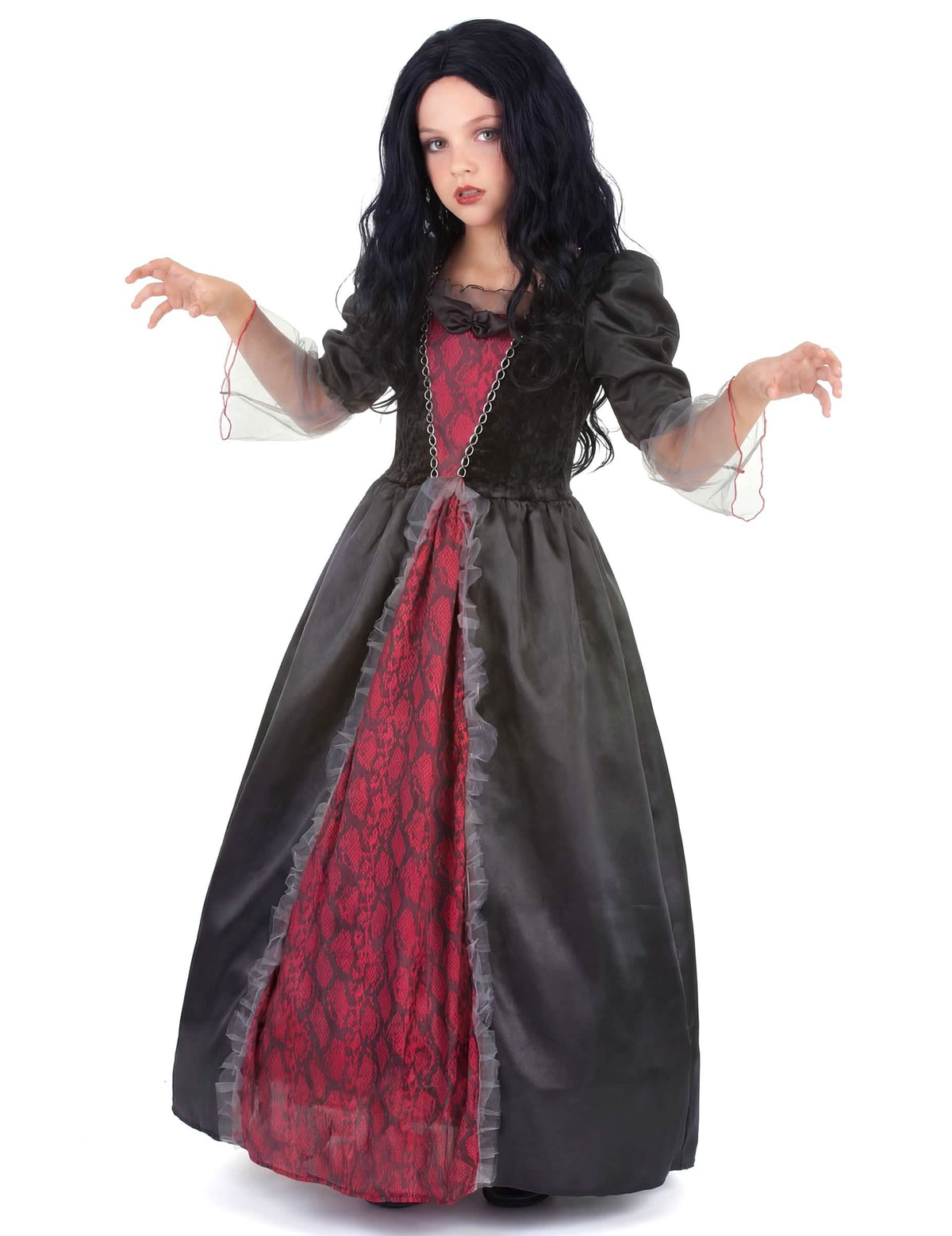 Vedere din trei sferturi a costumului de vampir pentru fată