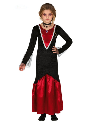 Costum de vampir pentru fată, roșu și negru, cu finisaje argintii