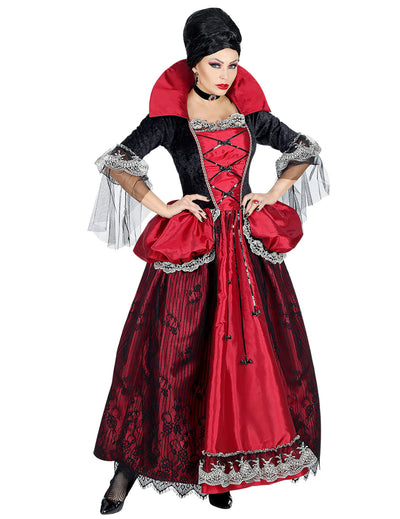 Costum de vampiriță ducesă pentru femei, roșu și negru cu dantelă