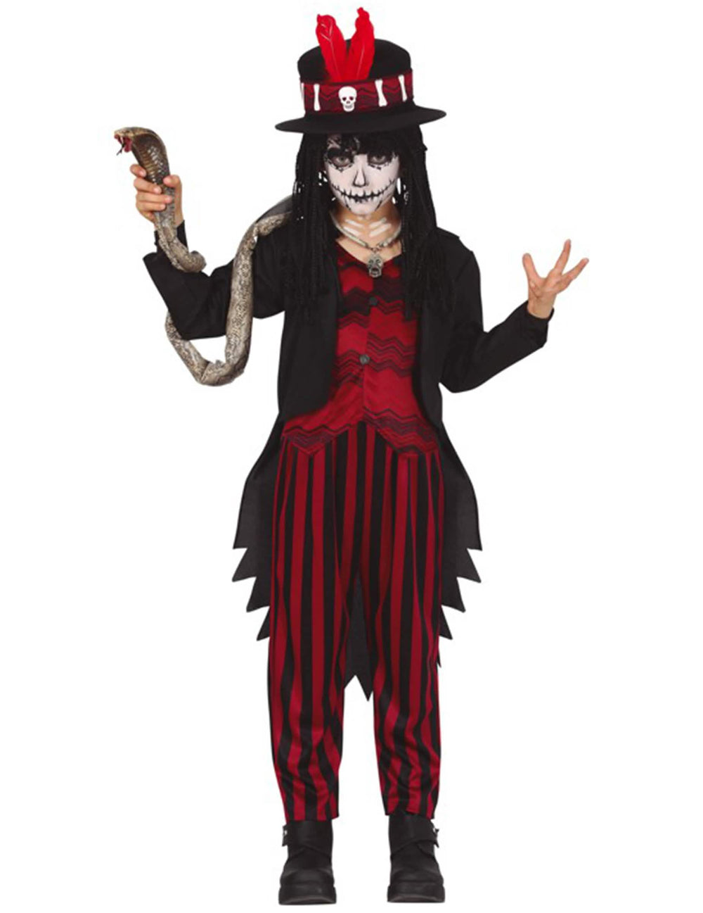 Costum voodoo mistic pentru băiat negru și roșu cu pălărie cilindru