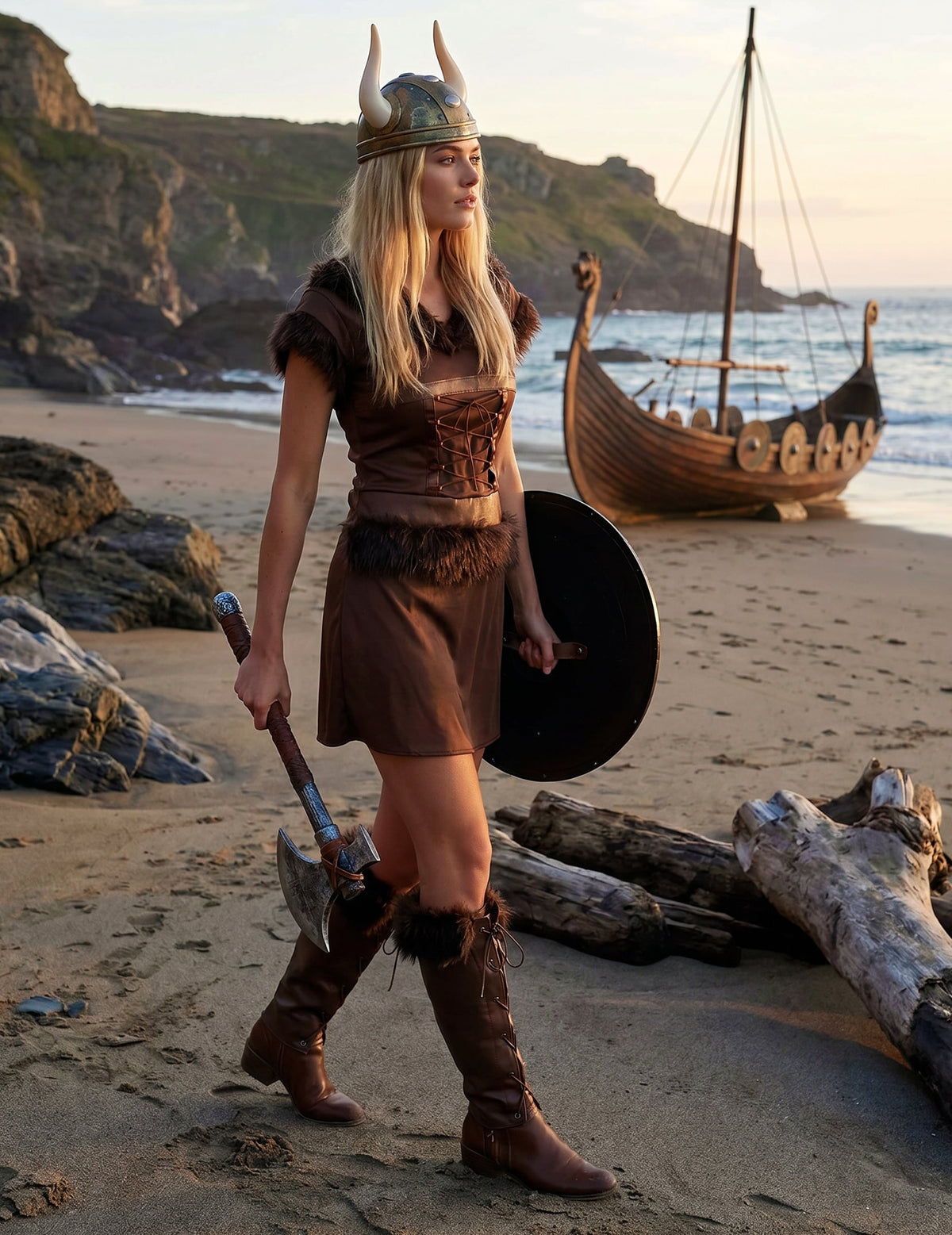 Costum viking femeie maro sexy