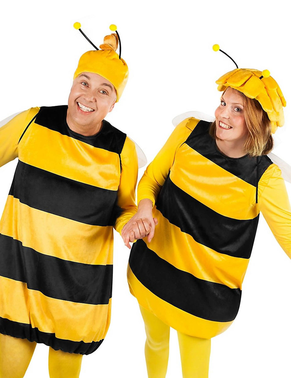 Vedere din față în duo a costumului Willy Maya albine pentru adult