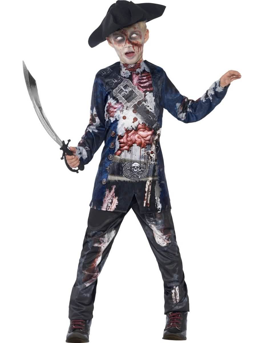 Costum de zombi pirat pentru băiat albastru cu pălărie