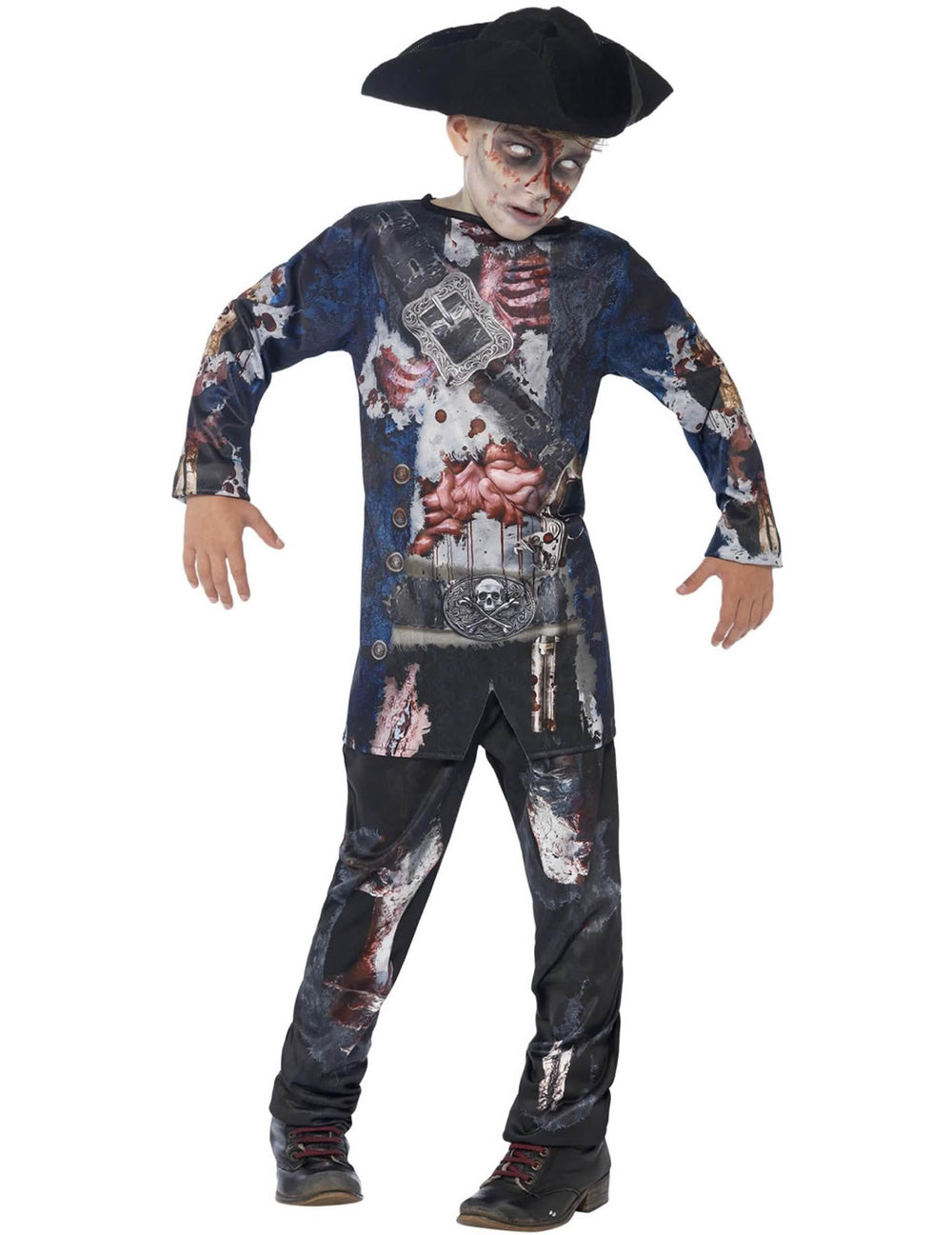 Vedere frontală a costumului de zombi pirat pentru băiat