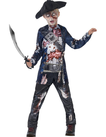 Déguisement de zombie pirate pour garçon bleu avec chapeau