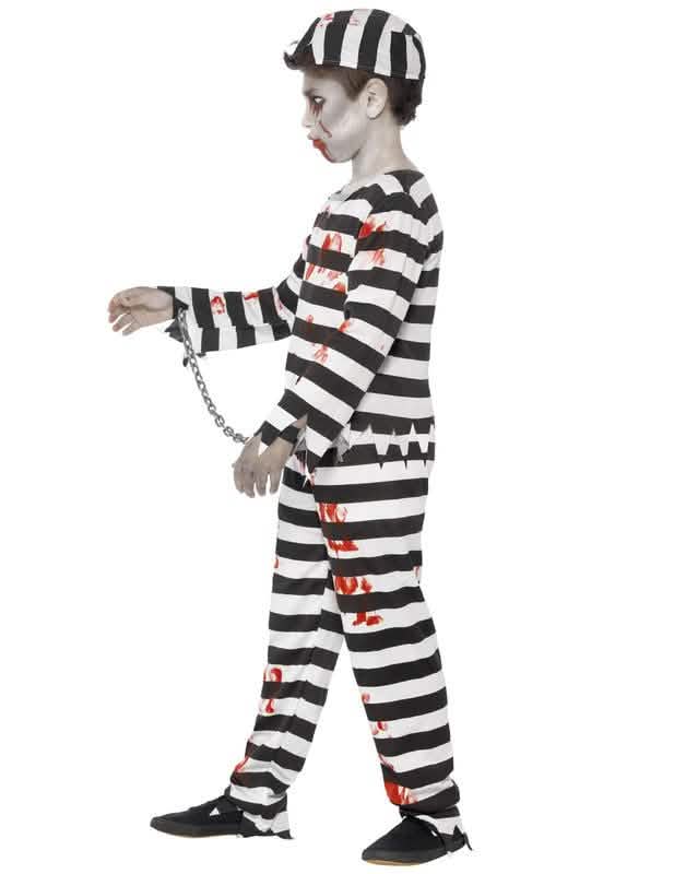 Vedere din profil a costumului zombi de prizonier băiat halloween