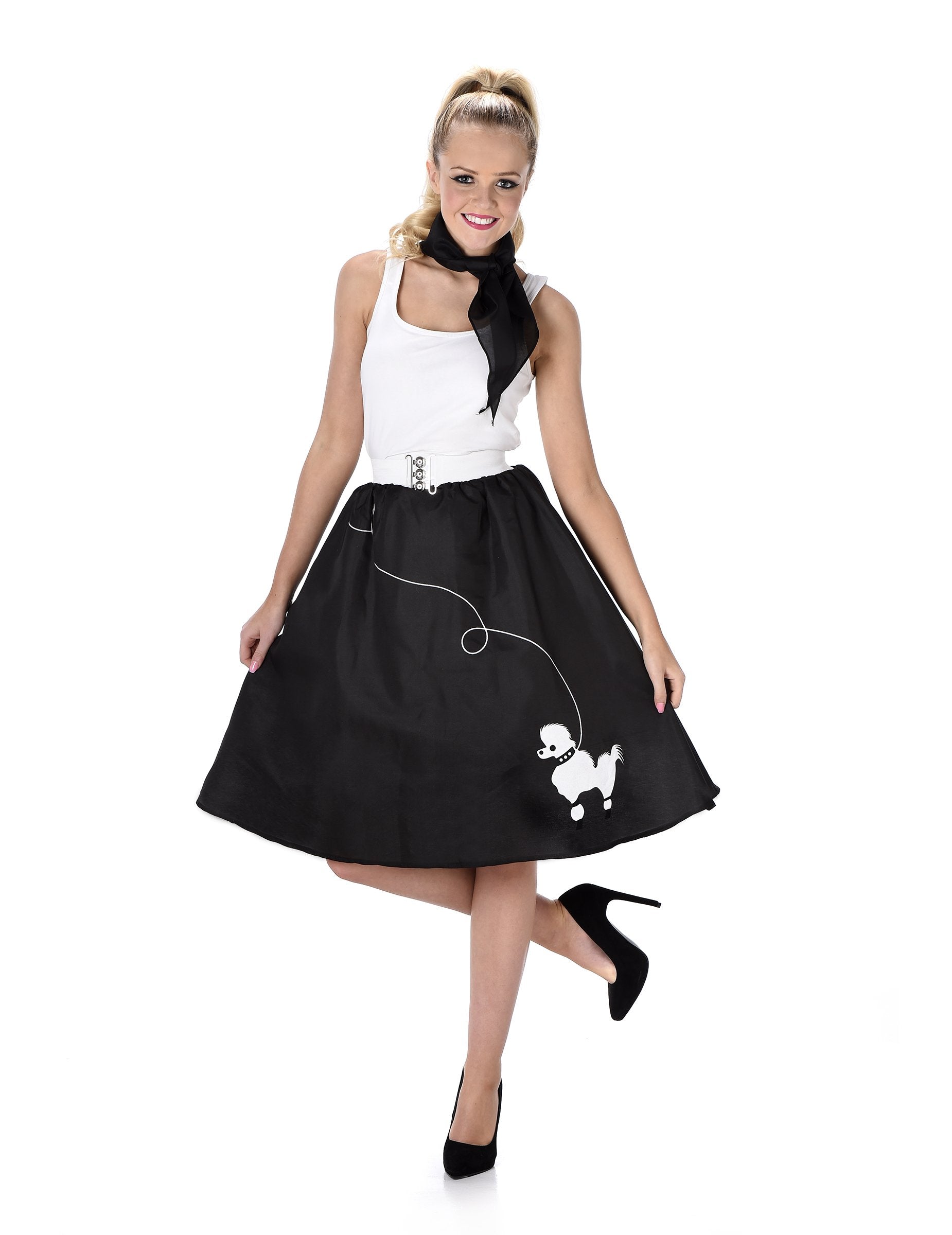 Déguisement années 50 pour femme noir avec motif caniche