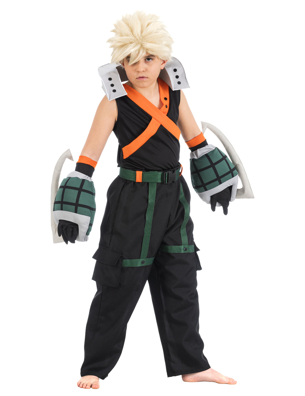 Déguisement Katsuki Bakugo My Hero Academia pour enfant noir et orange avec gants grenades