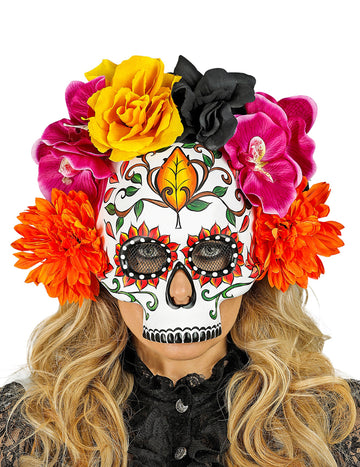 Semimască de craniu pentru adulți cu flori colorate