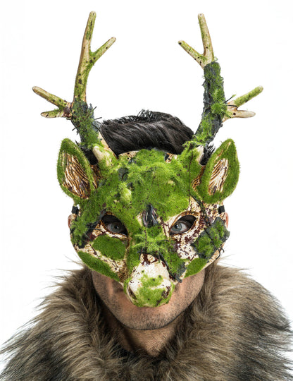 Demi masque de Cerf pour adulte avec effet mousse verte