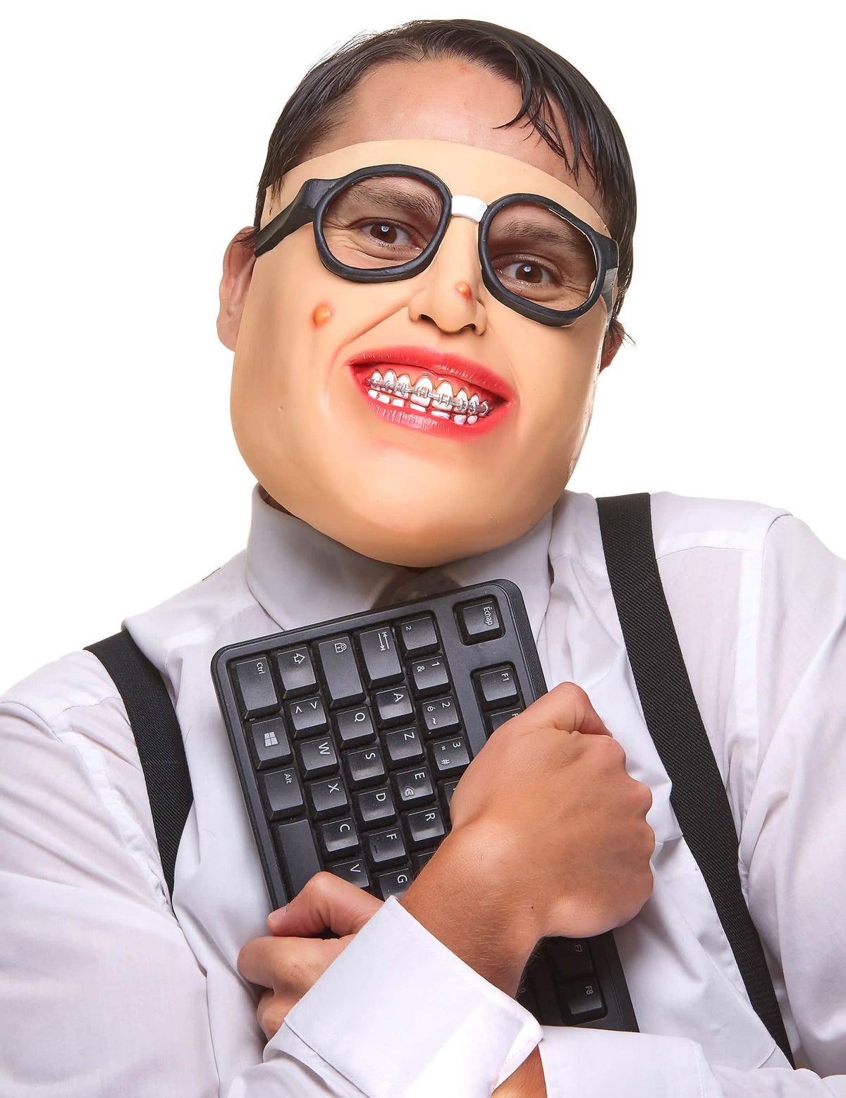 Jumătate de mască din latex geek pentru adult cu ochelari și aparat dentar