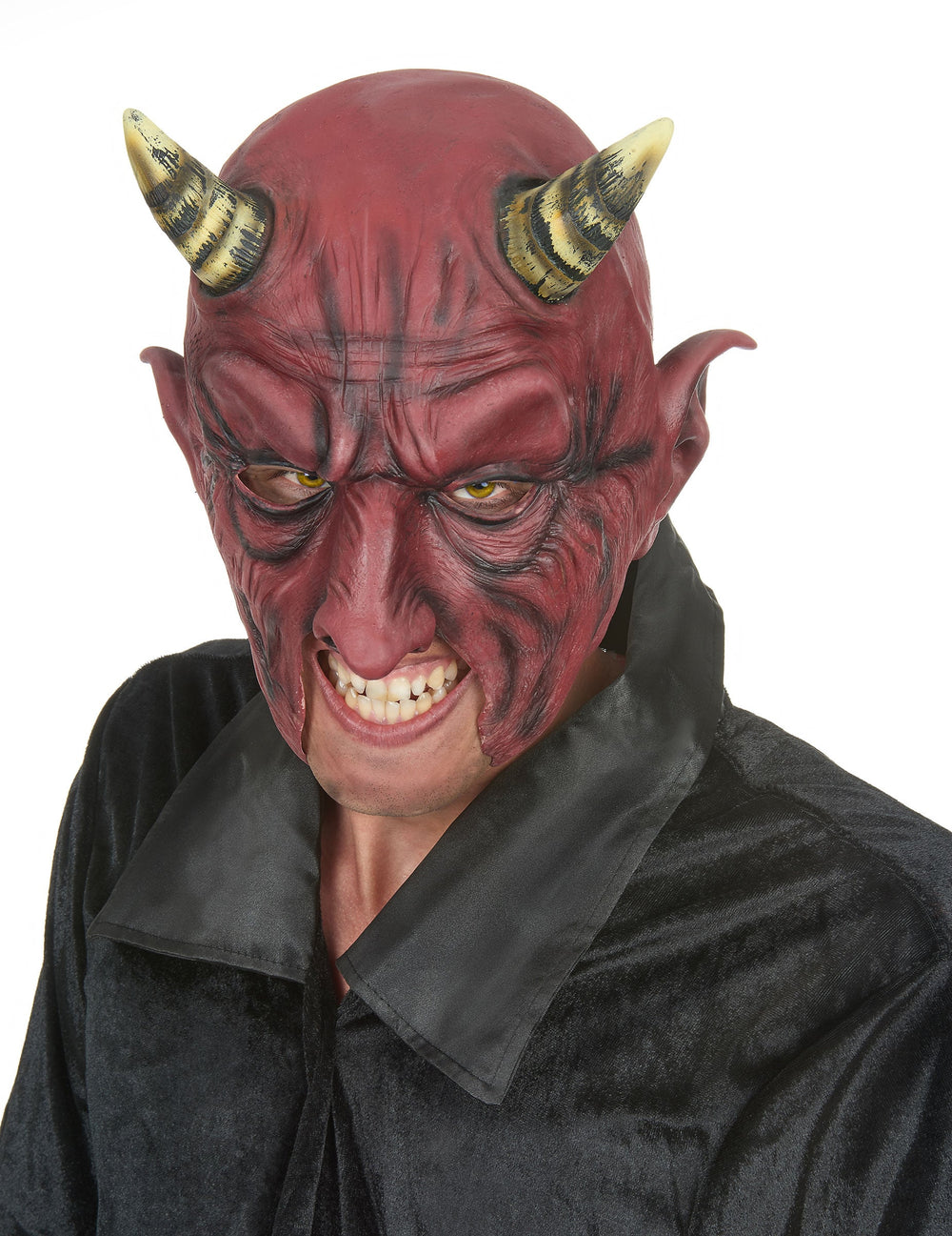 Demi masque latex démon à cornes Halloween pour adulte rouge