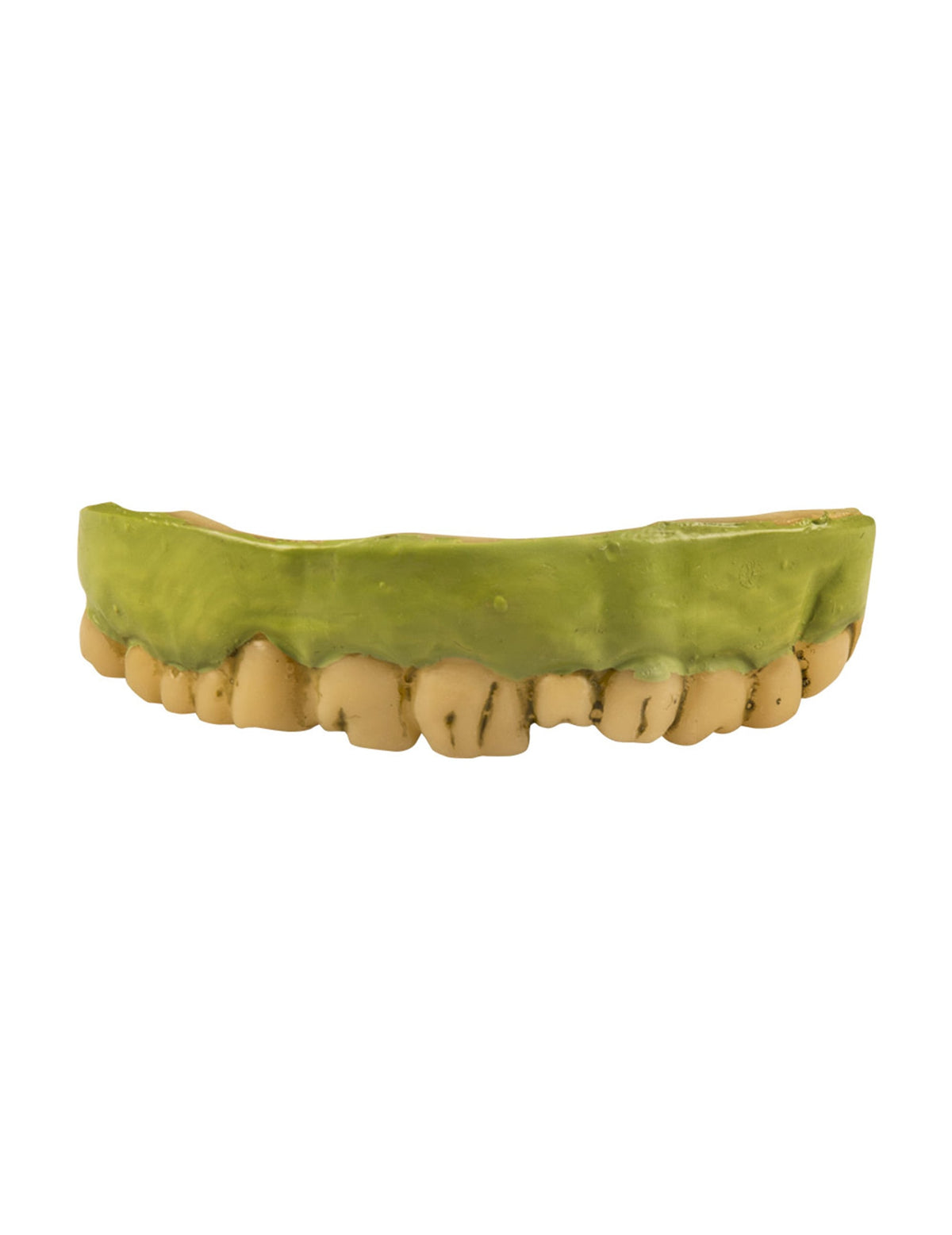 Détail des gencives vertes du dentier zombie pour adulte Halloween