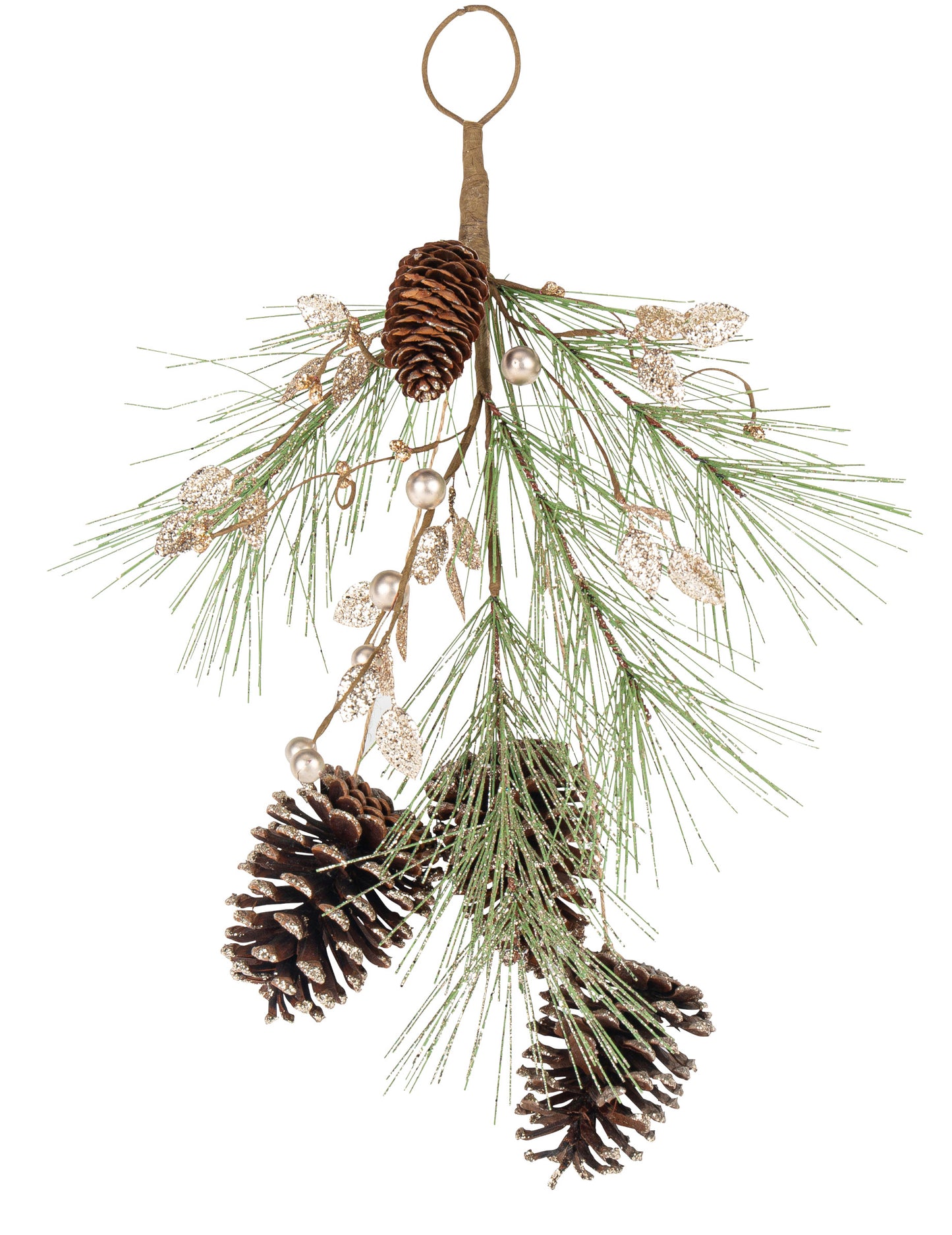 Șirag de conuri de pin cu sclipici champagne 45 cm 