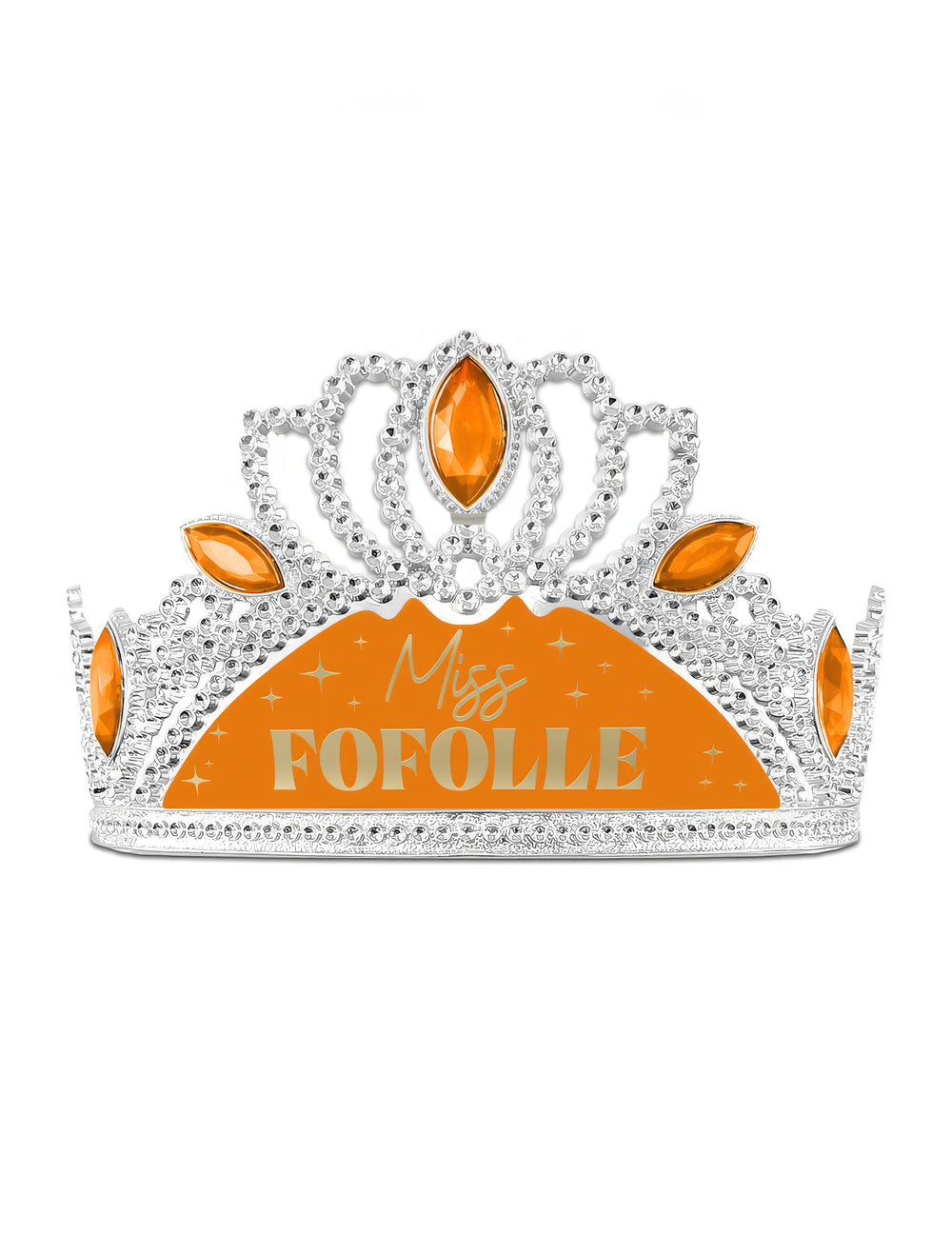 Diadème humoristique Miss Fofolle pour femme argenté et orange