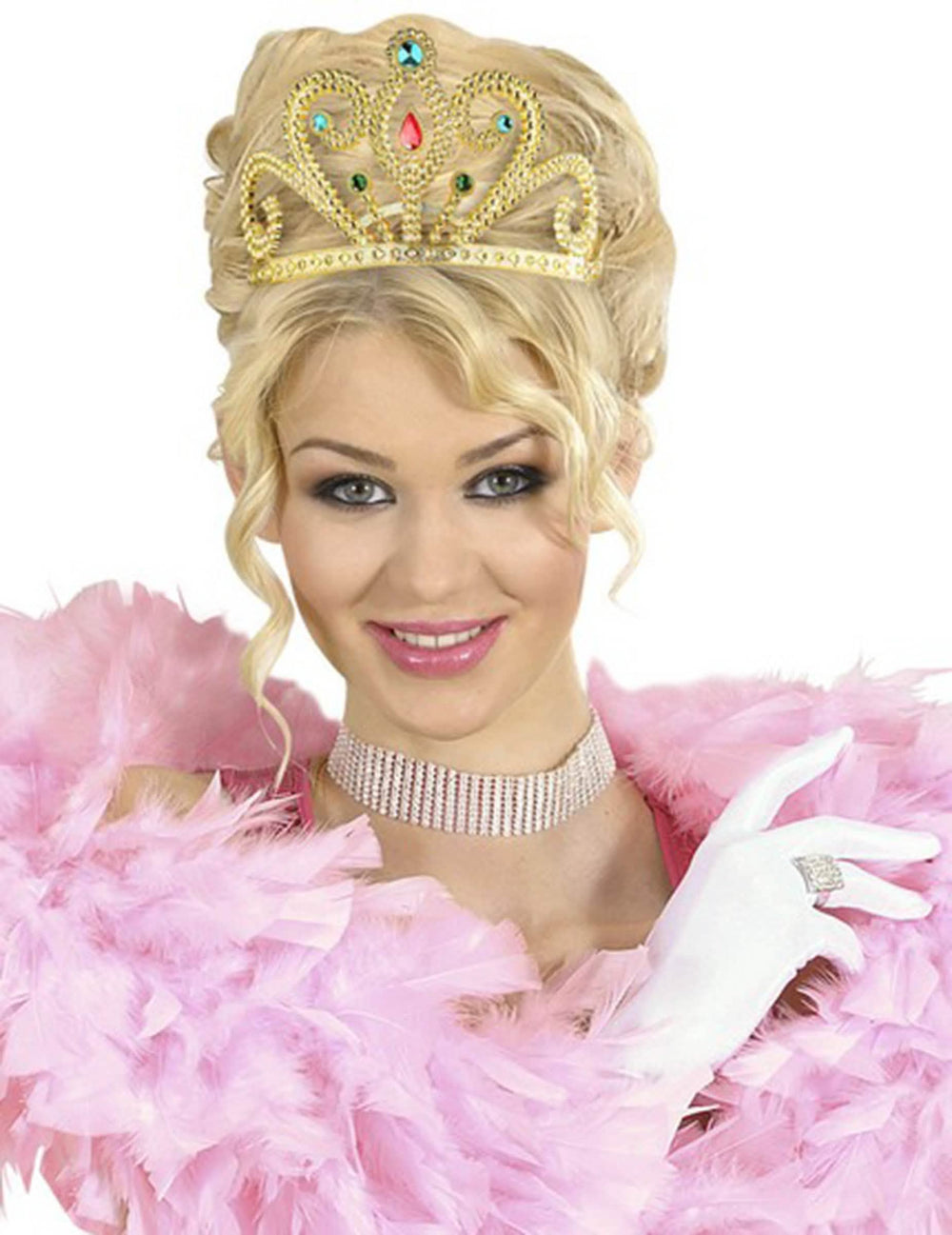 Diadem de regine pentru femeie auriu cu pietre colorate