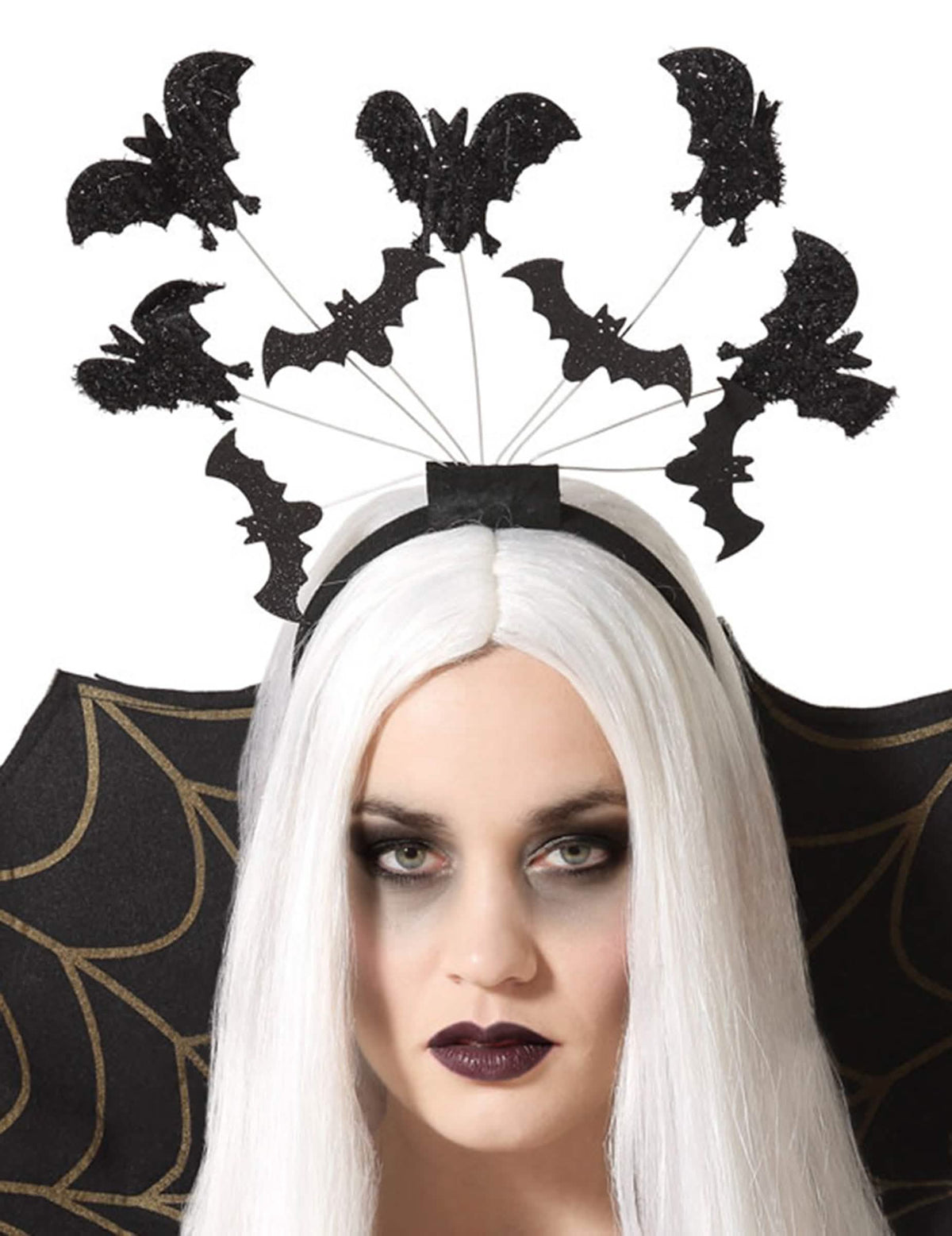 Diadem cu aripi de liliac pentru adult negru cu sclipici
