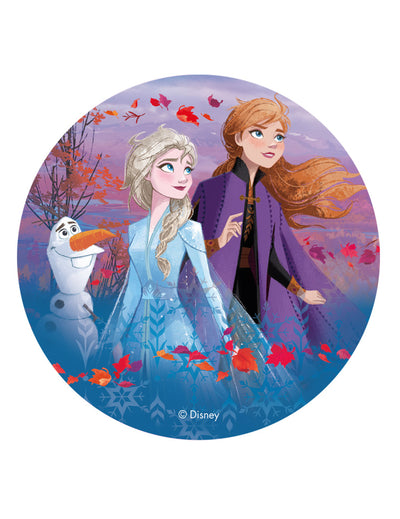 Disque en azyme La Reine des Neiges 2 Anna Elsa et Olaf pour gâteau bleu et violet