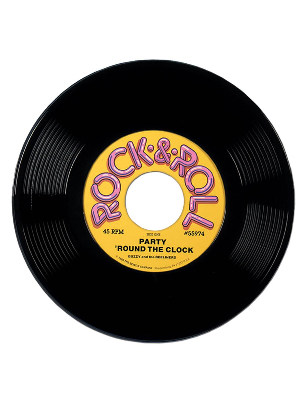 Disc de vinil gigant pentru decor anii 50, pentru petrecere, negru cu etichetă galben rock & Roll