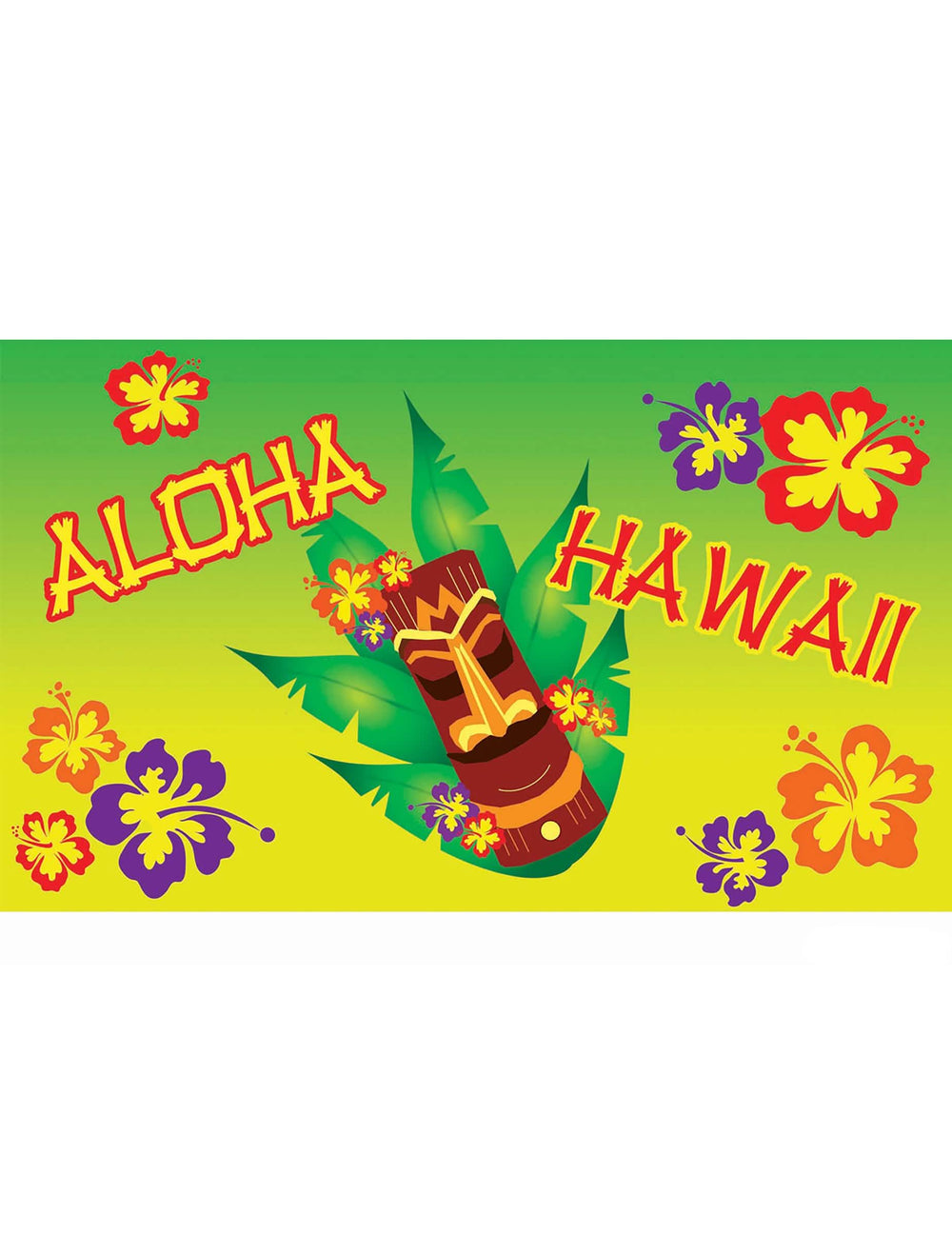 Decorațiune murală Aloha verde și galben cu Tiki și flori de hibiscus