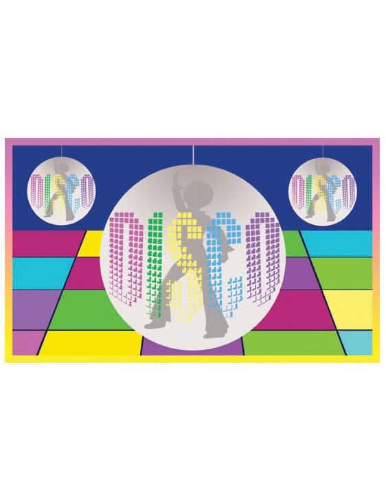 Steag disco pentru petrecere multicolor cu bile cu oglinzi și siluete de dansatori