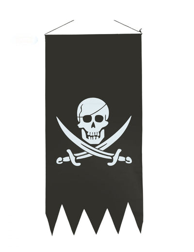 Drapeau pirate tête de mort pour fête noir et blanc avec sabres croisés