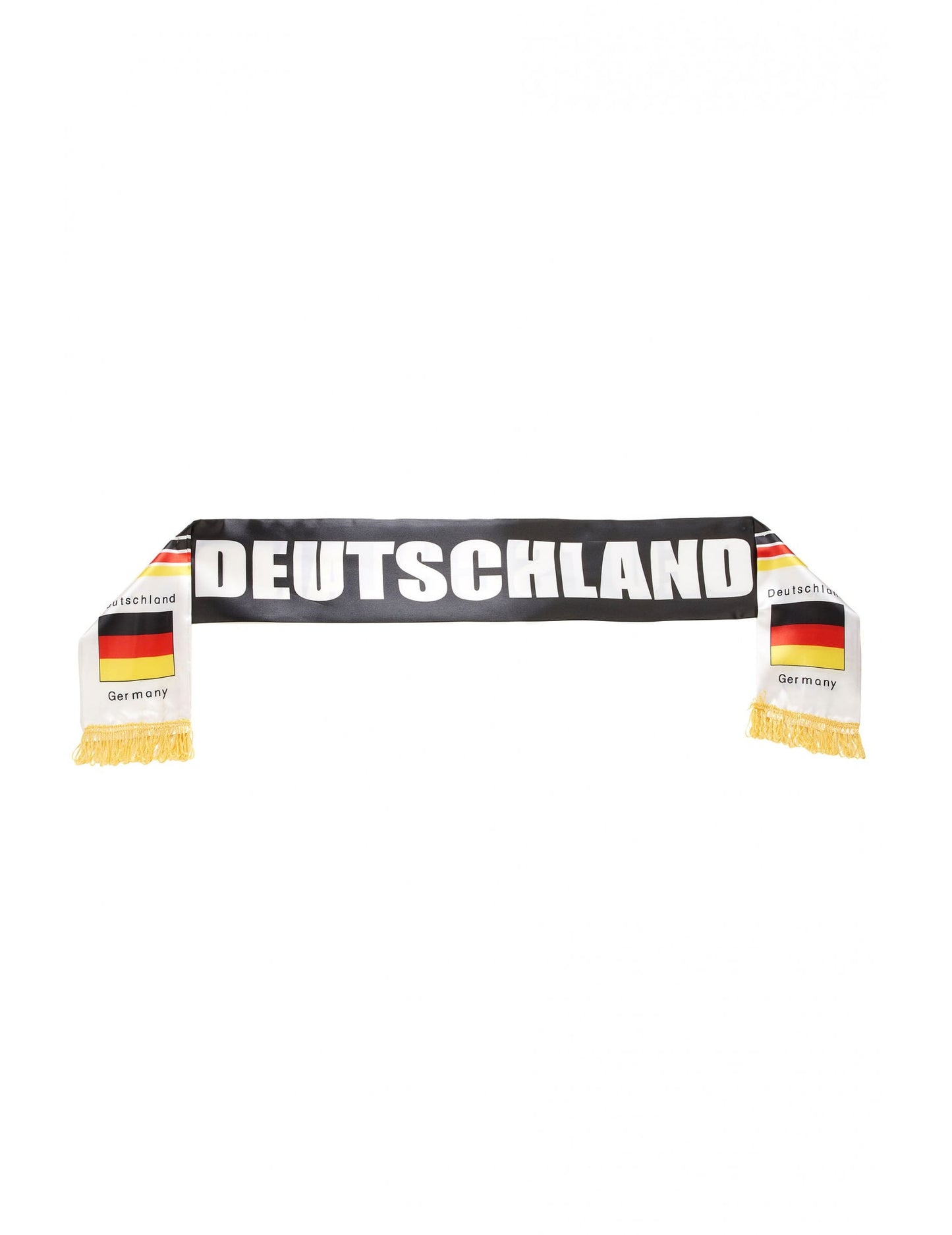 Echarpe Allemagne pour adulte noir avec inscription Deutschland et franges jaunes