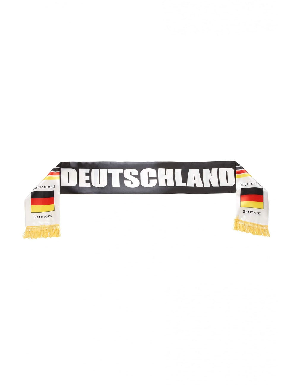 Eșarfă germania pentru adult negru cu inscripția Deutschland și franjuri galbene