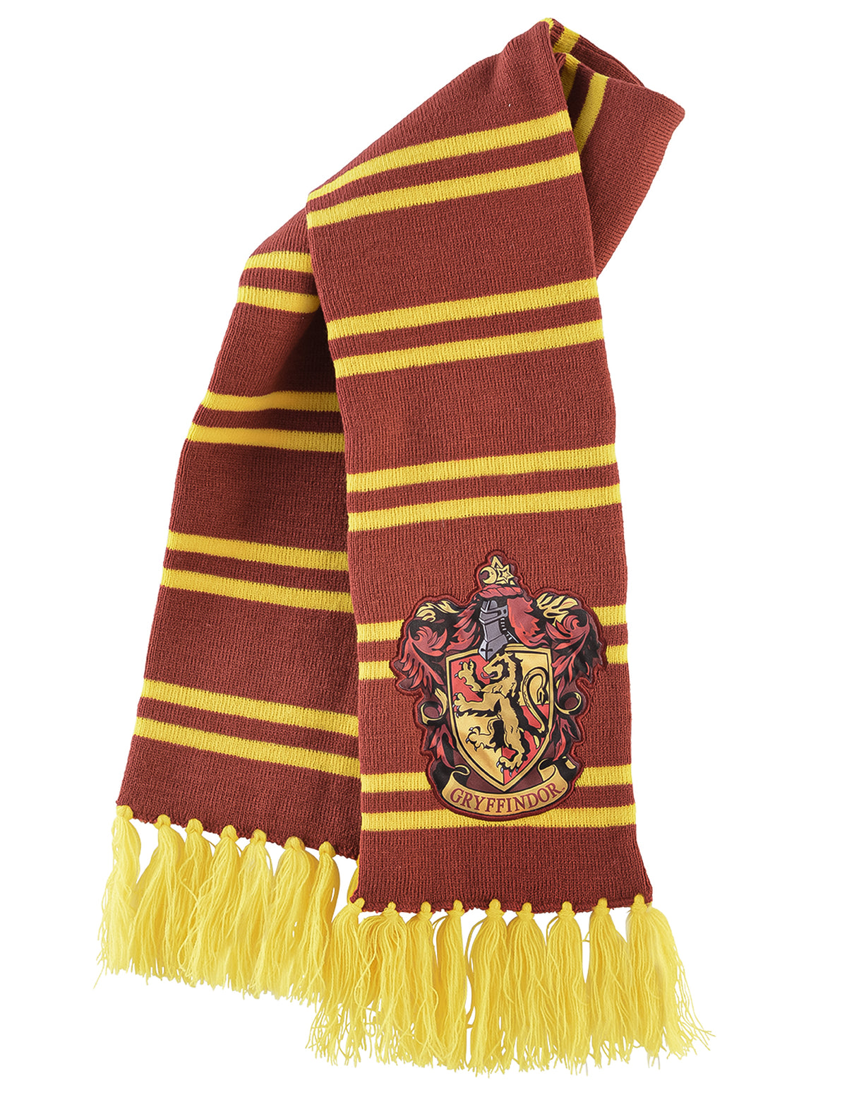 Echarpe Gryffondor Harry Potter pour adulte rouge bordeaux et jaune à rayures avec écusson