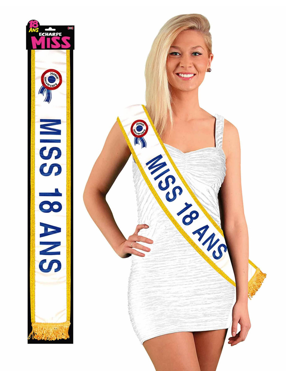 Eșarfă Miss 18 ani pentru femeie albă și aurie