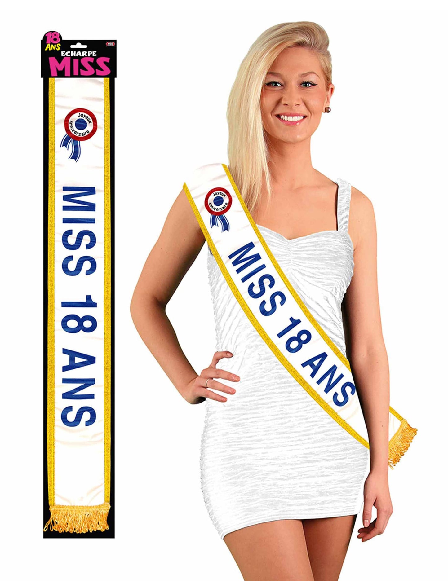 Echarpe Miss 18 ans pour femme blanche et dorée