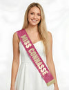 Écharpe Miss Connasse pour femme rose à paillettes avec lettrage doré