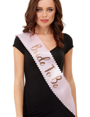 Eșarfă Bride to Be EVJF pentru adult, roz, cu inscripție aurie-roz strălucitoare