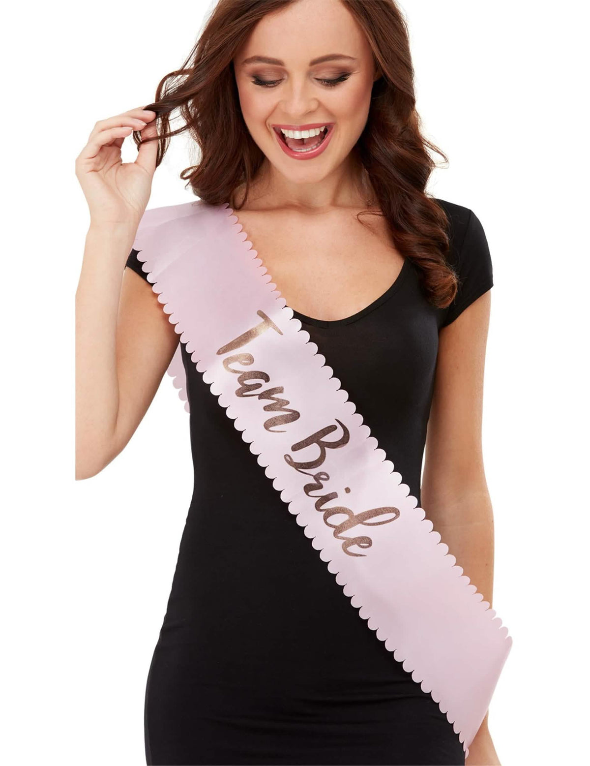 Eșarfă Team Bride EVJF pentru adult roz cu text auriu roz